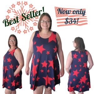 Red Star Navy Tank Tunic Dress with Pockets